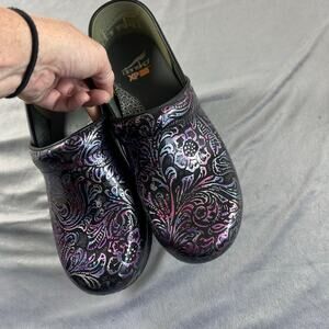 Copied - Dansko XP 2.0 Clog engraved floral patent leather rainbow tooled  40